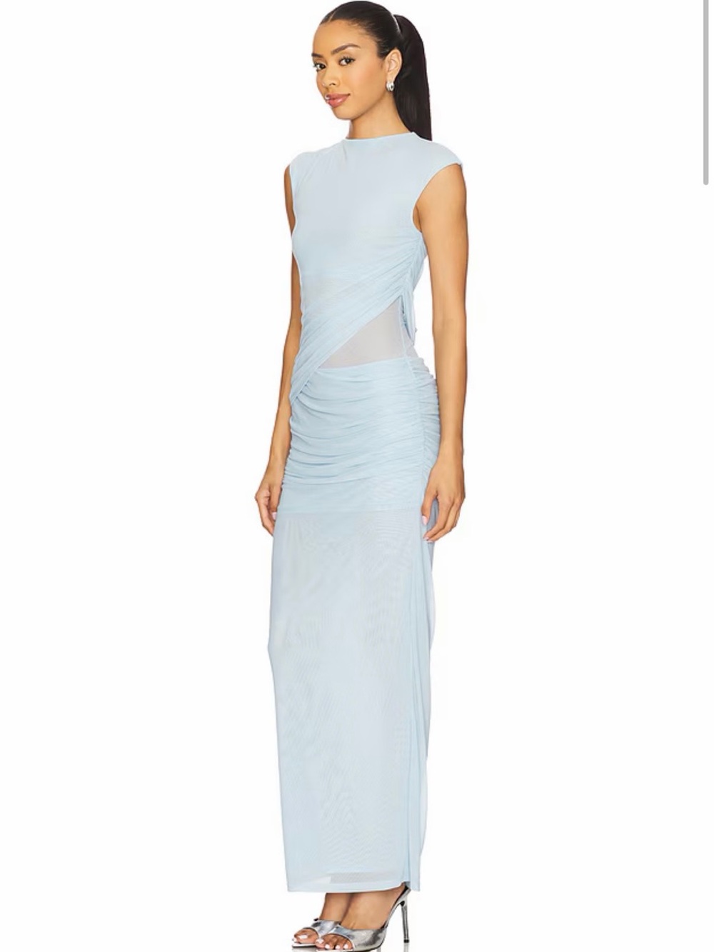 SNDYS REVOLVE Cap-Sleeve Ice Blue Maxi Dress with Ruched Side Detail - Picture 3 of 5